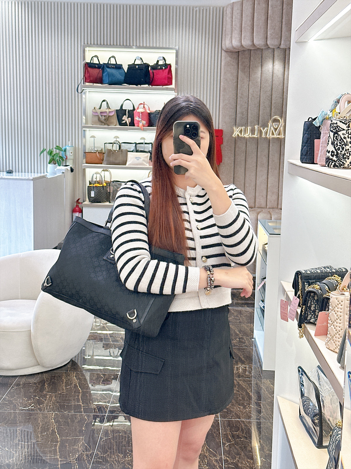 Gucci Black GG Canvas Abbey D-Ring Tote Bag