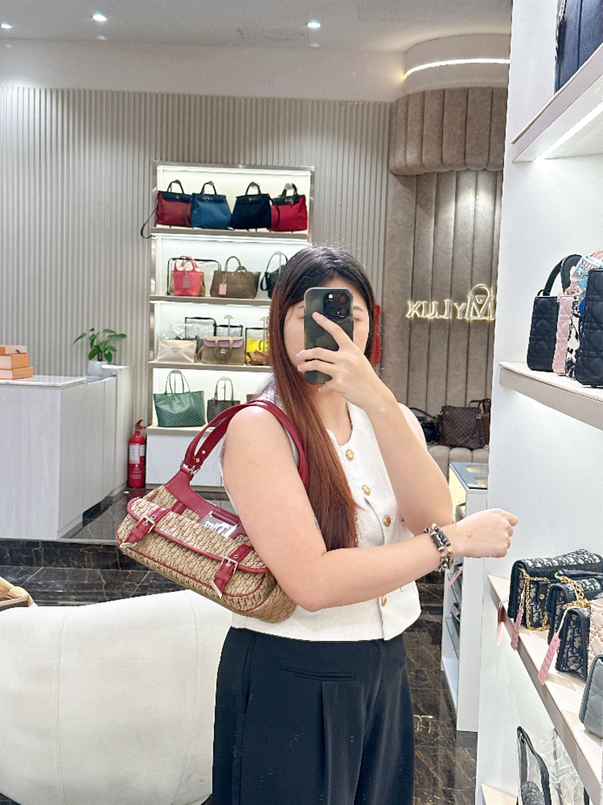 Dior Monogram Columbus Pocket Shoulder Bag in Beige / Red