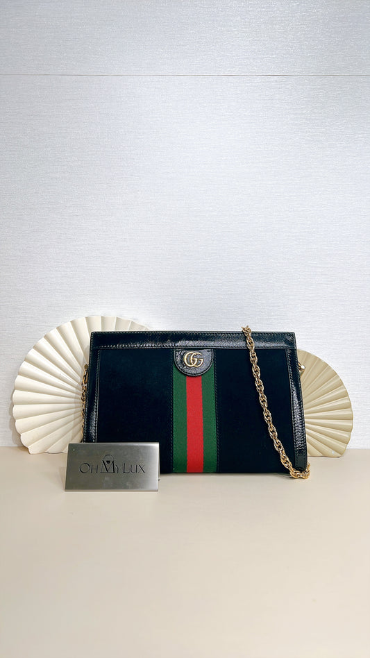 Gucci Suede Patent Ophidia Chain Bag Black