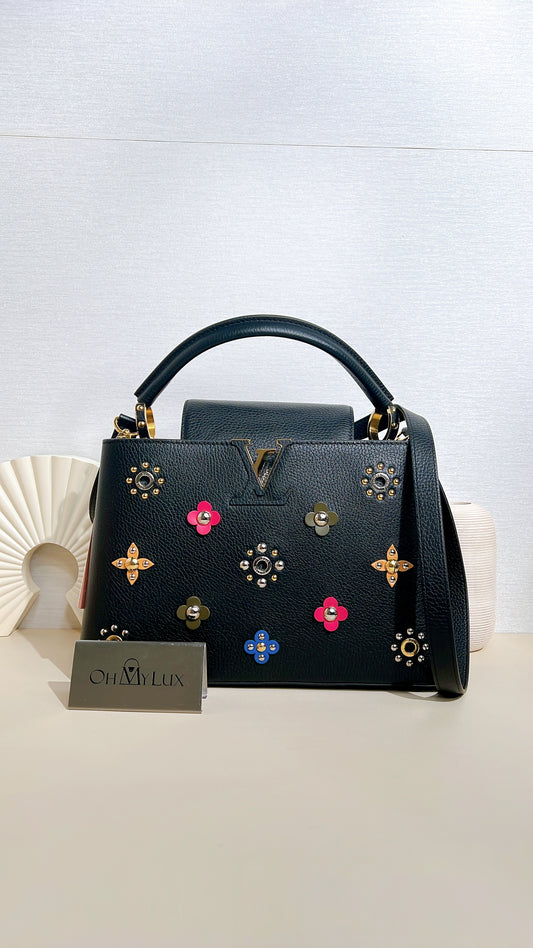 LV Mechanical Flowers Capucines MM in Black Taurillon