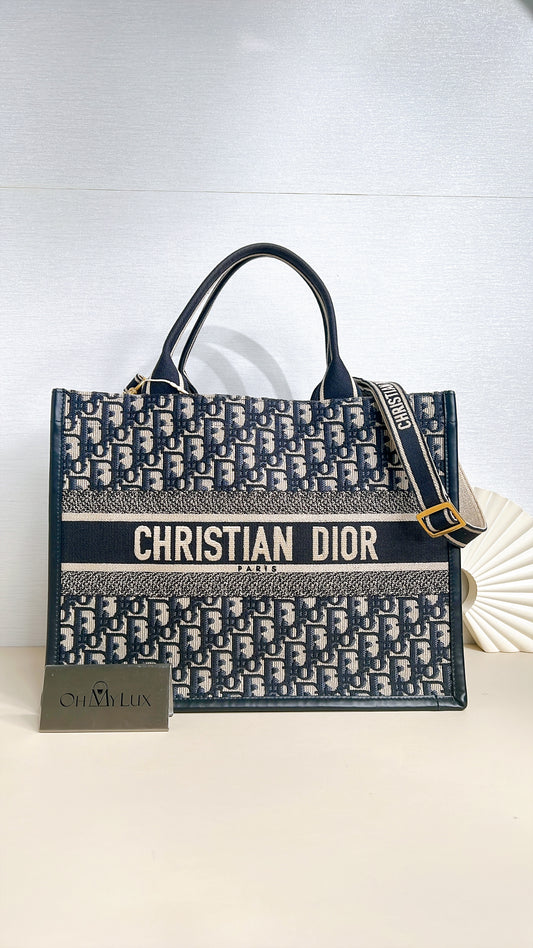 Dior Medium Book Tote In Blue Oblique and Calfskin
