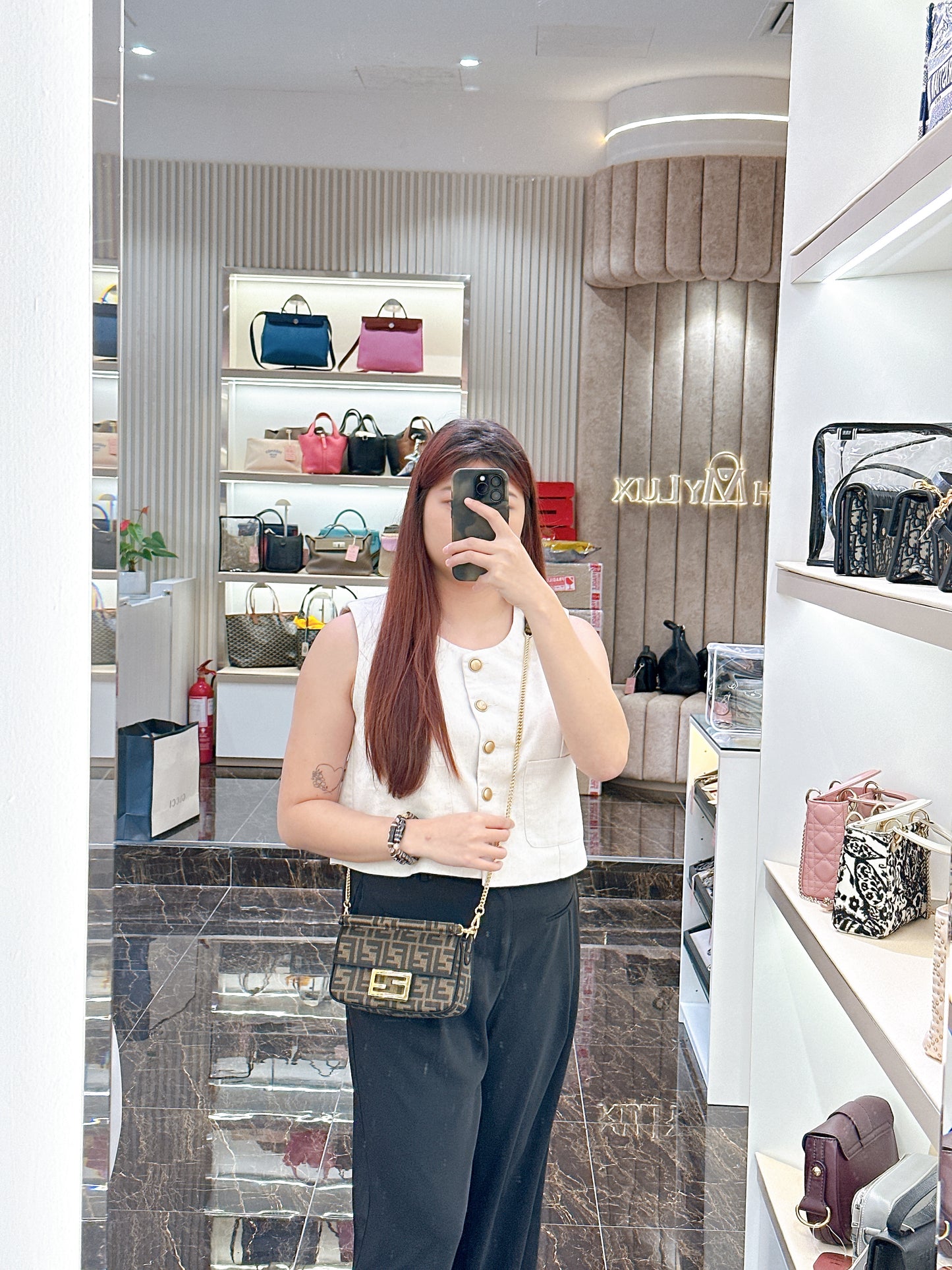 Fendi Mini Baguette in Brown FF Jacquard Fabric