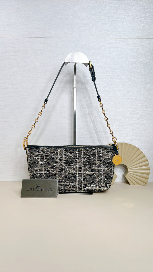Dior Diorstar Hobo Bag In Black Tweed Cannage Motif