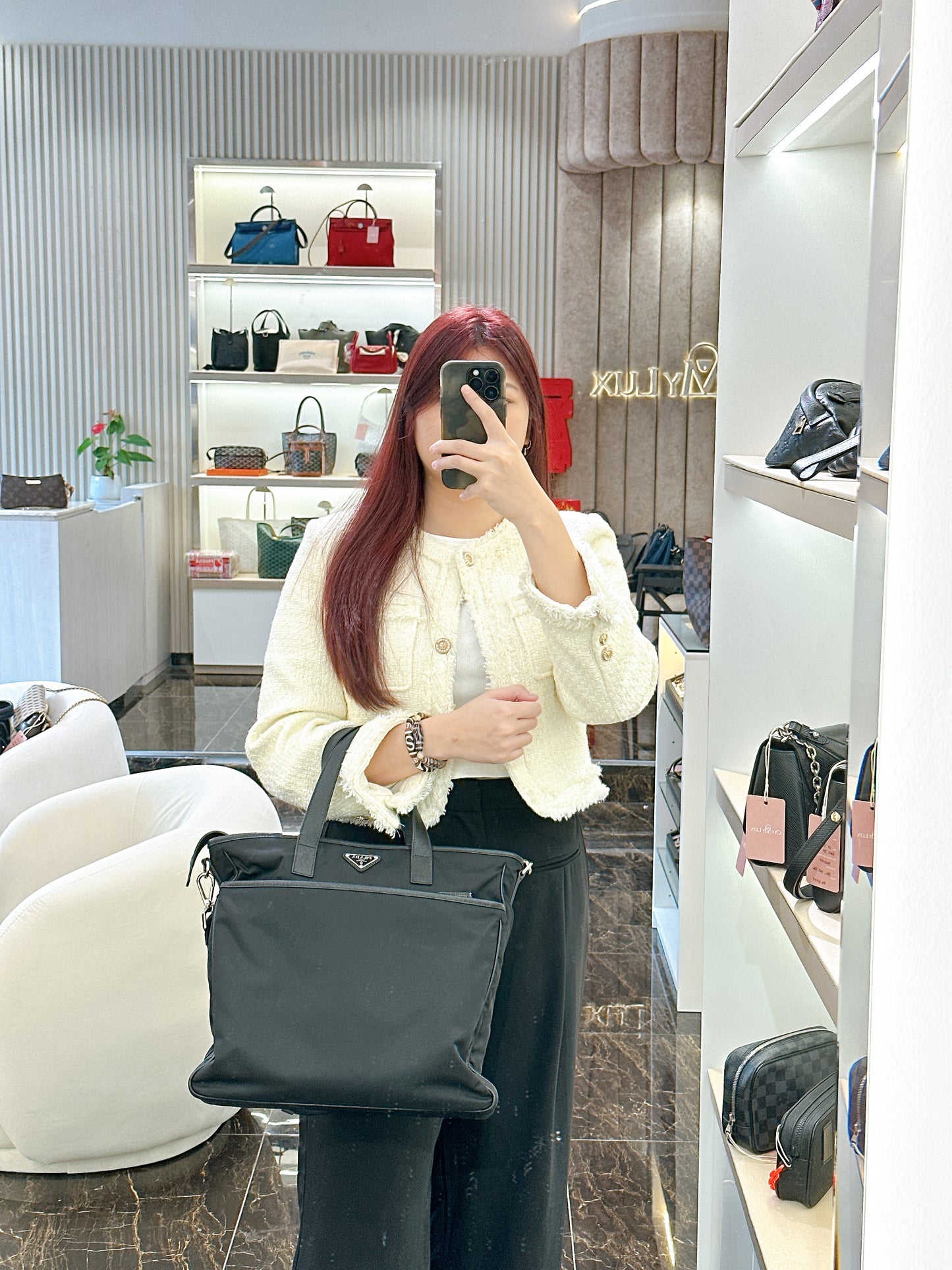 Prada Nero Saffiano Tessuto 2 Ways Tote