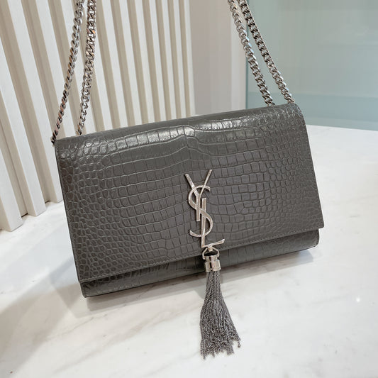 YSL Medium Kate With Tassel in Grey SHW