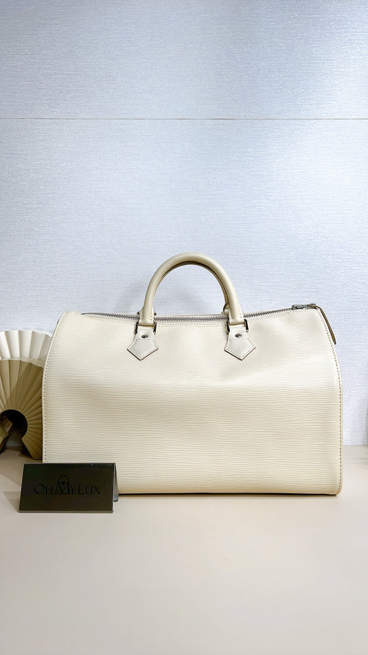 LV Speedy 35 in White Epi Leather