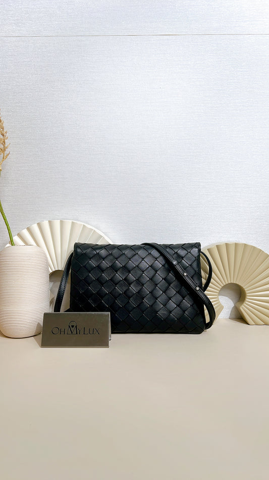 Bottega Veneta Black Intrecciato Leather Wallet on Chain