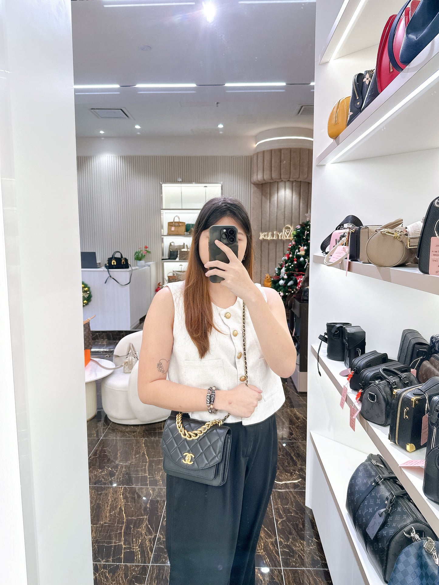 Chanel Black Caviar Calfskin Handle Flap Bag GHW