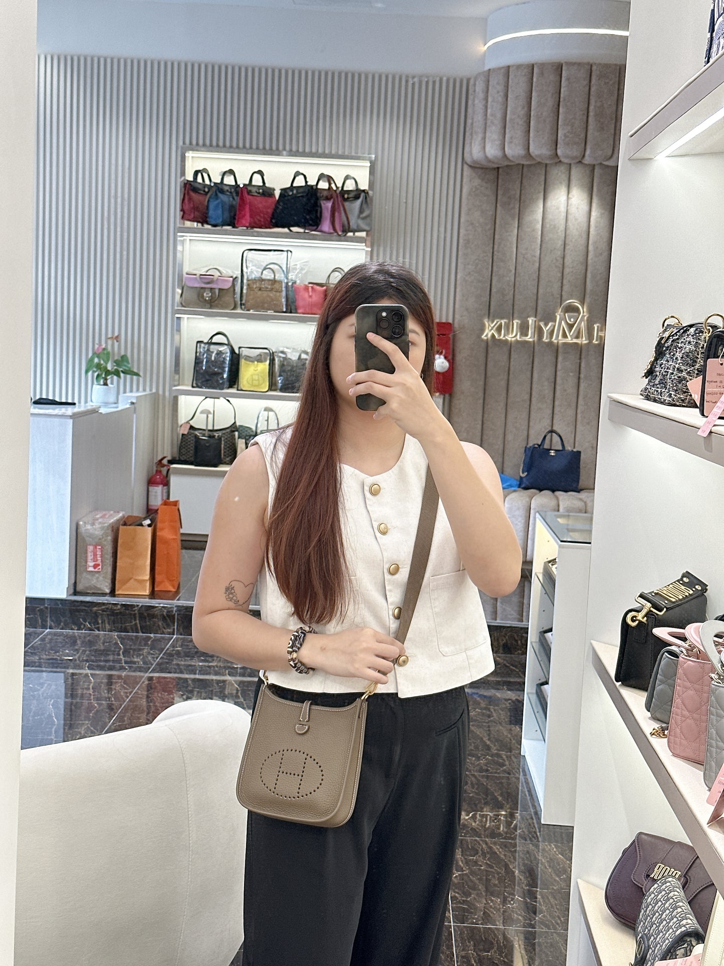 Hermes Mini Evelyne in Etoupe