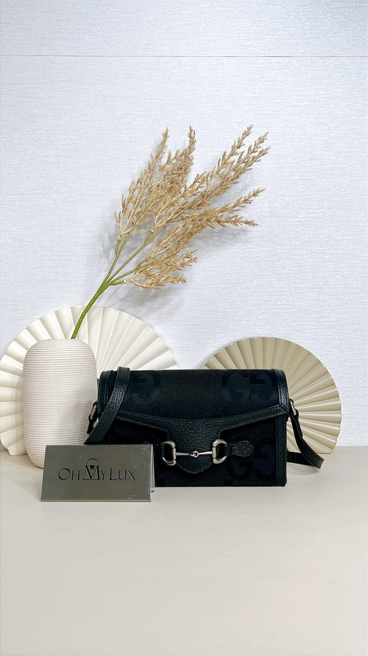 Gucci Mini Horsebit 1955 GG Jumbo in Black