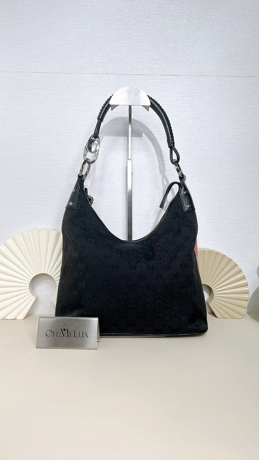 Gucci GG Canvas Black Hobo in Pig Leather