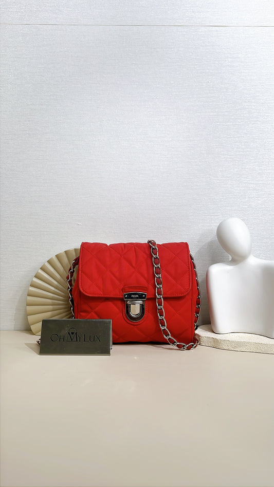 Prada Red Nylon Chain Crossbody Bag