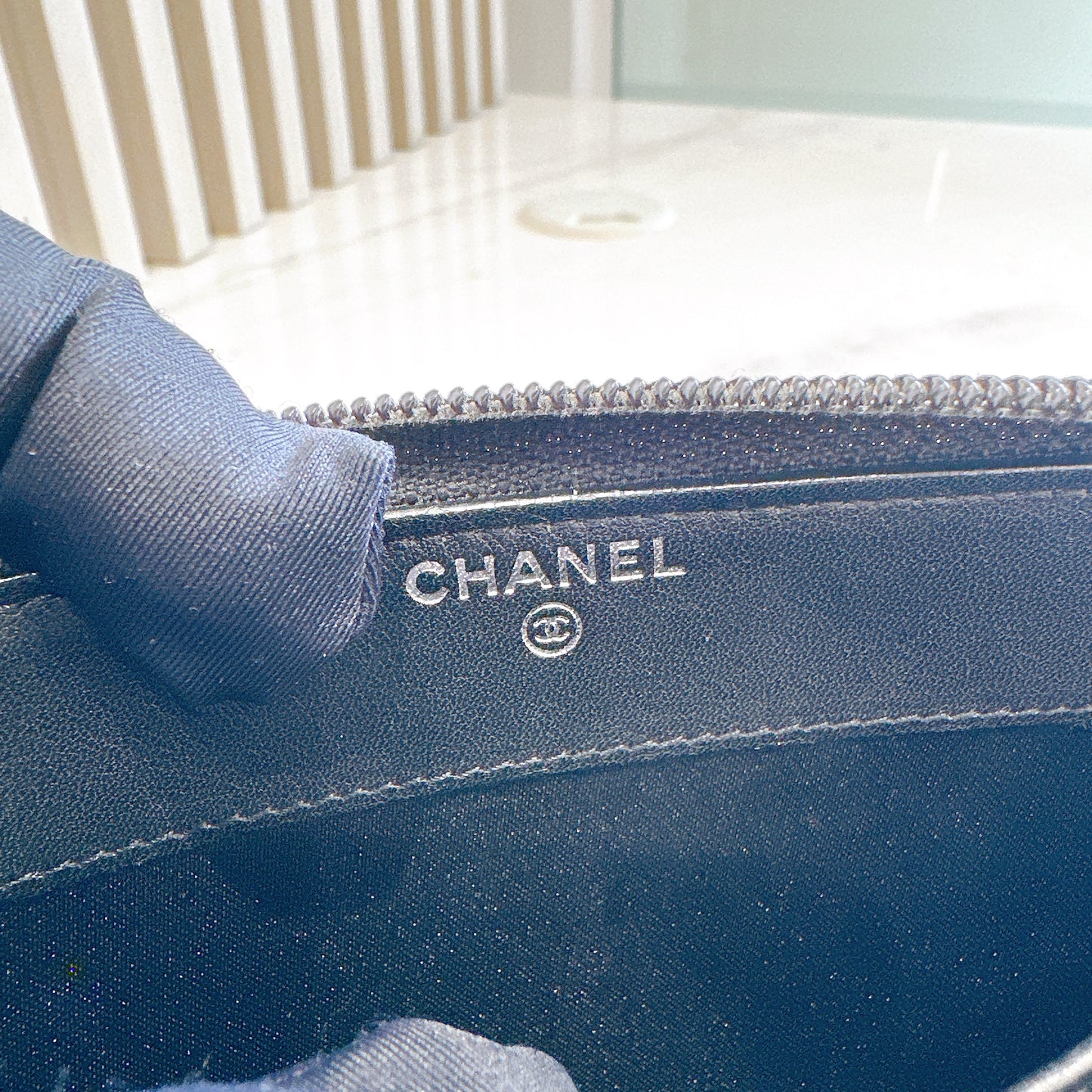 Chanel Patent Camellia Zippy Wallet