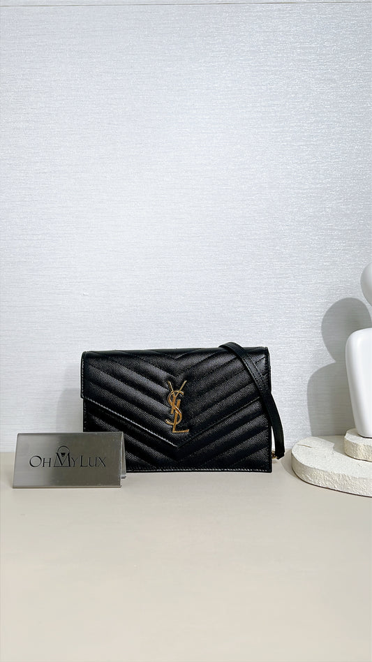 YSL Wallet On Chain Small in Black GHW