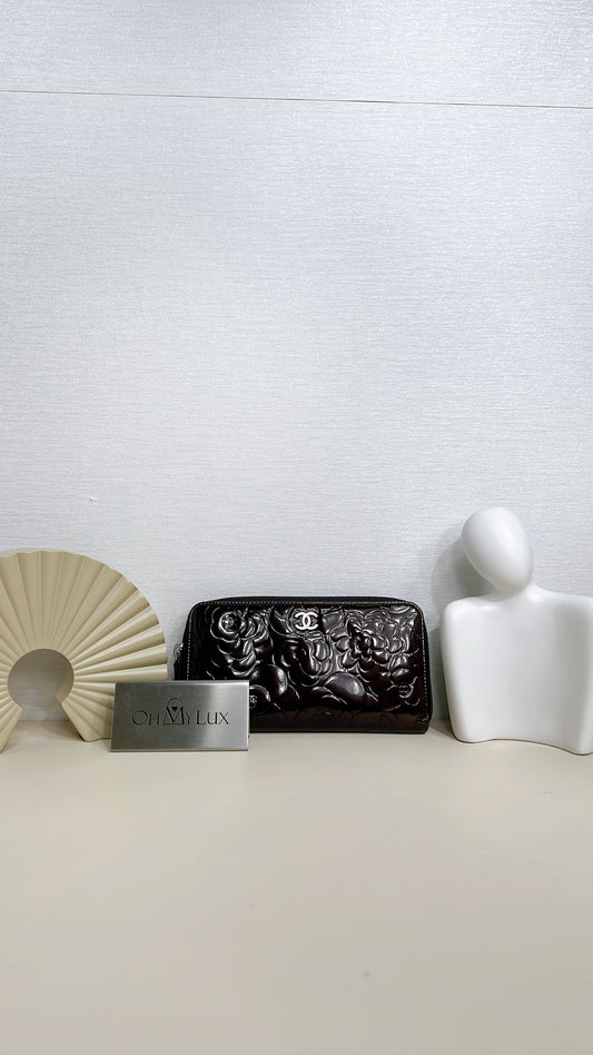 Chanel Patent Camellia Zippy Wallet