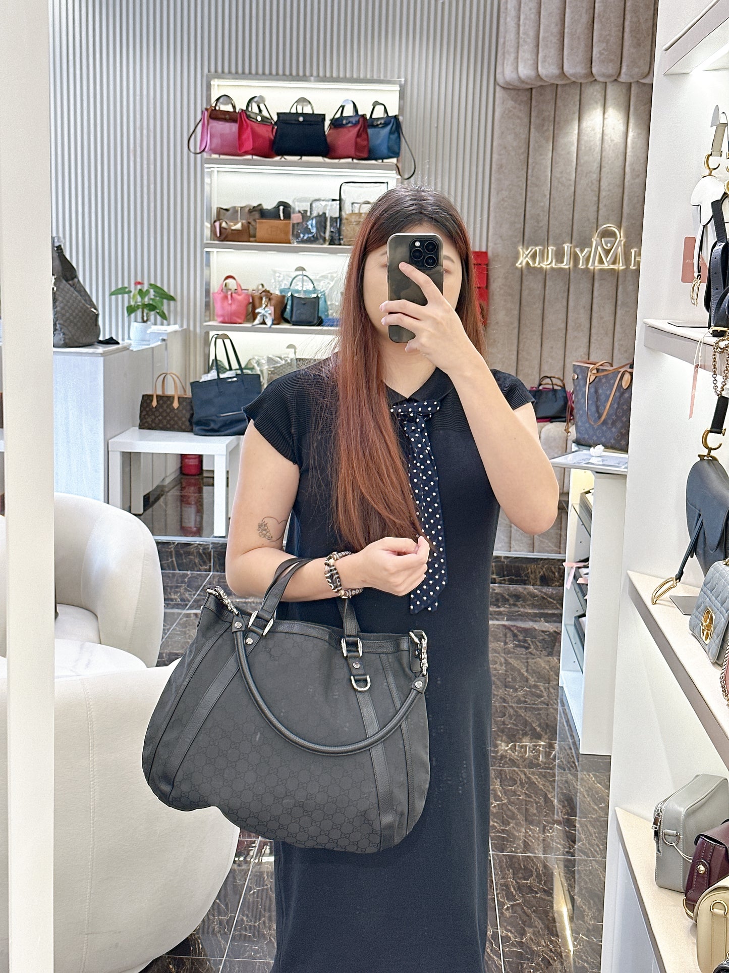 Gucci GG Black Canvas 2 Way Shoulder Bag