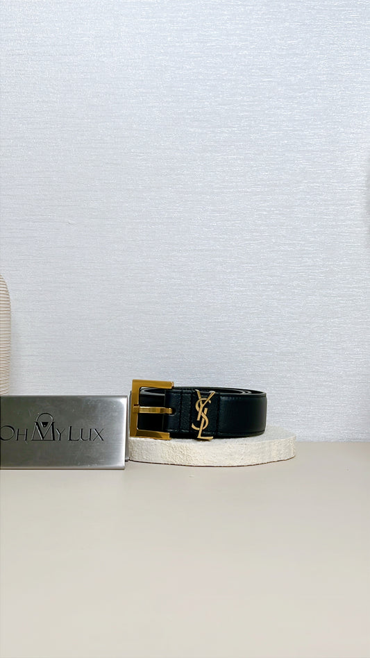 YSL Cassandre Slim Leather Belt in GHW