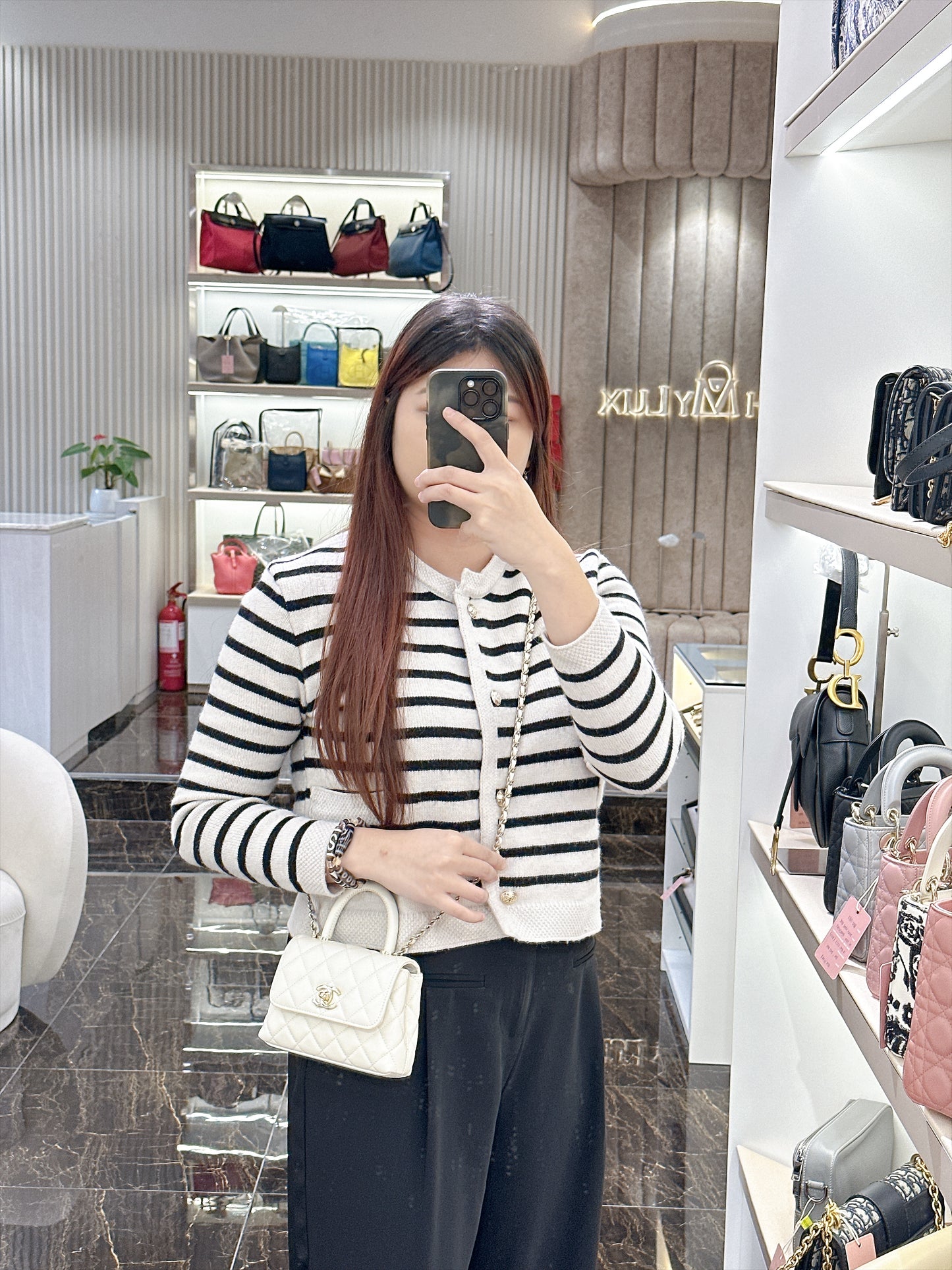 Chanel White Caviar Quilted Nano Coco Handle Bag