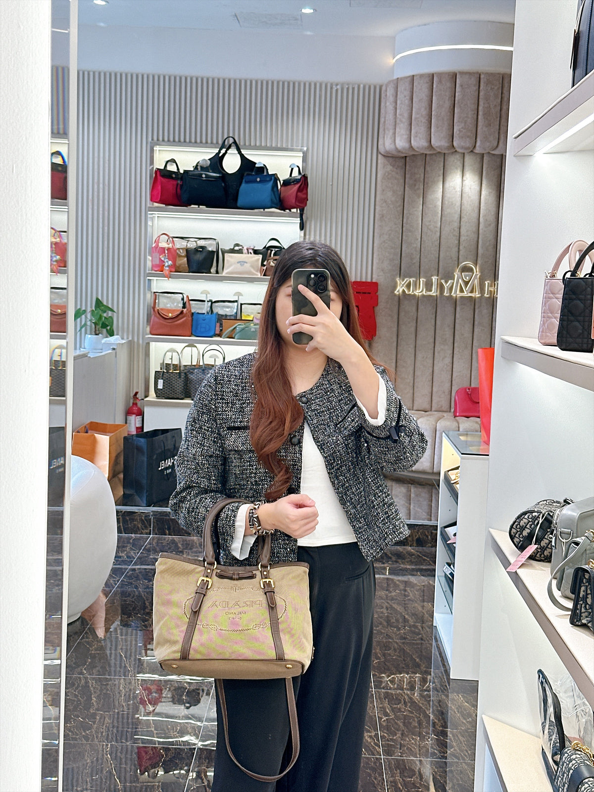 Prada Logo Jacquard Tote Bag in Brown