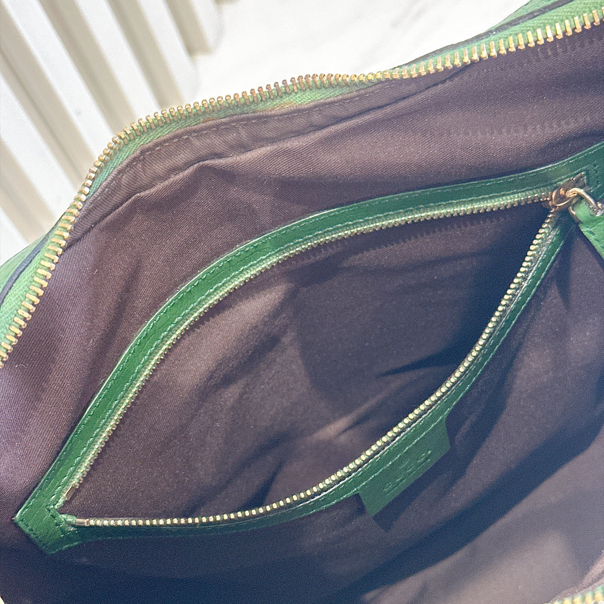 Gucci GG Canvas Green Web Horsebit Chain Large Hobo Bag