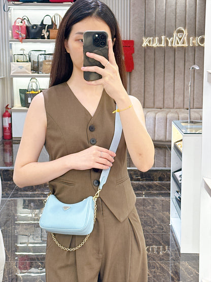 Prada 3 in 1 Hobo Bag in Blue Saffiano