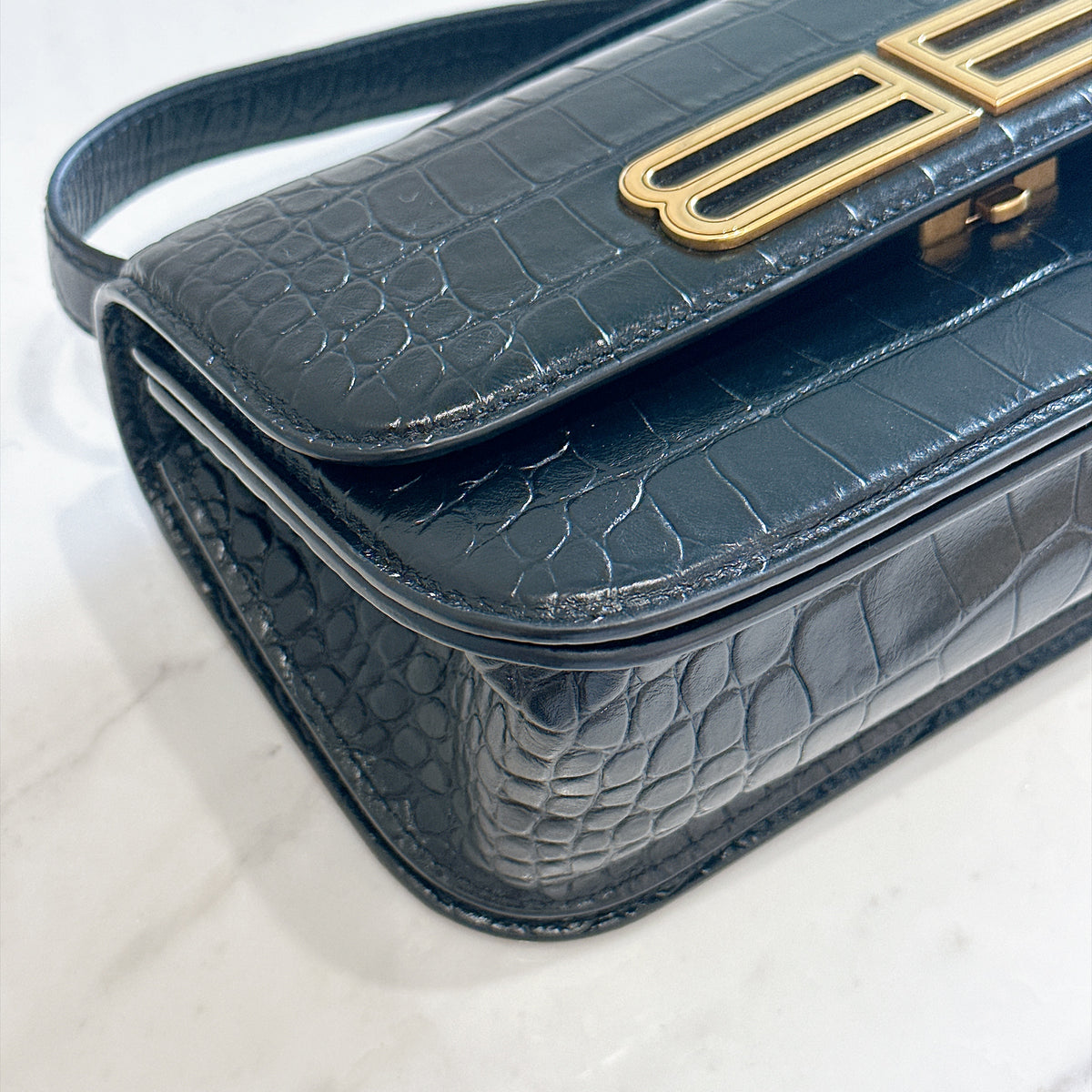 Balenciaga Gossip Small in Black Crocodile Embossed Calfskin