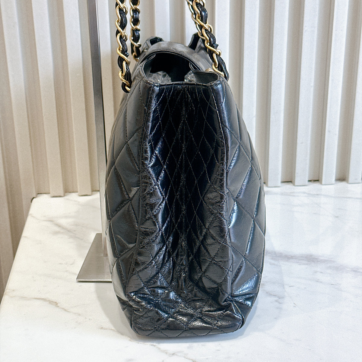Chanel Coco Turn Lock Chain Tote in Black Aged Calfskin