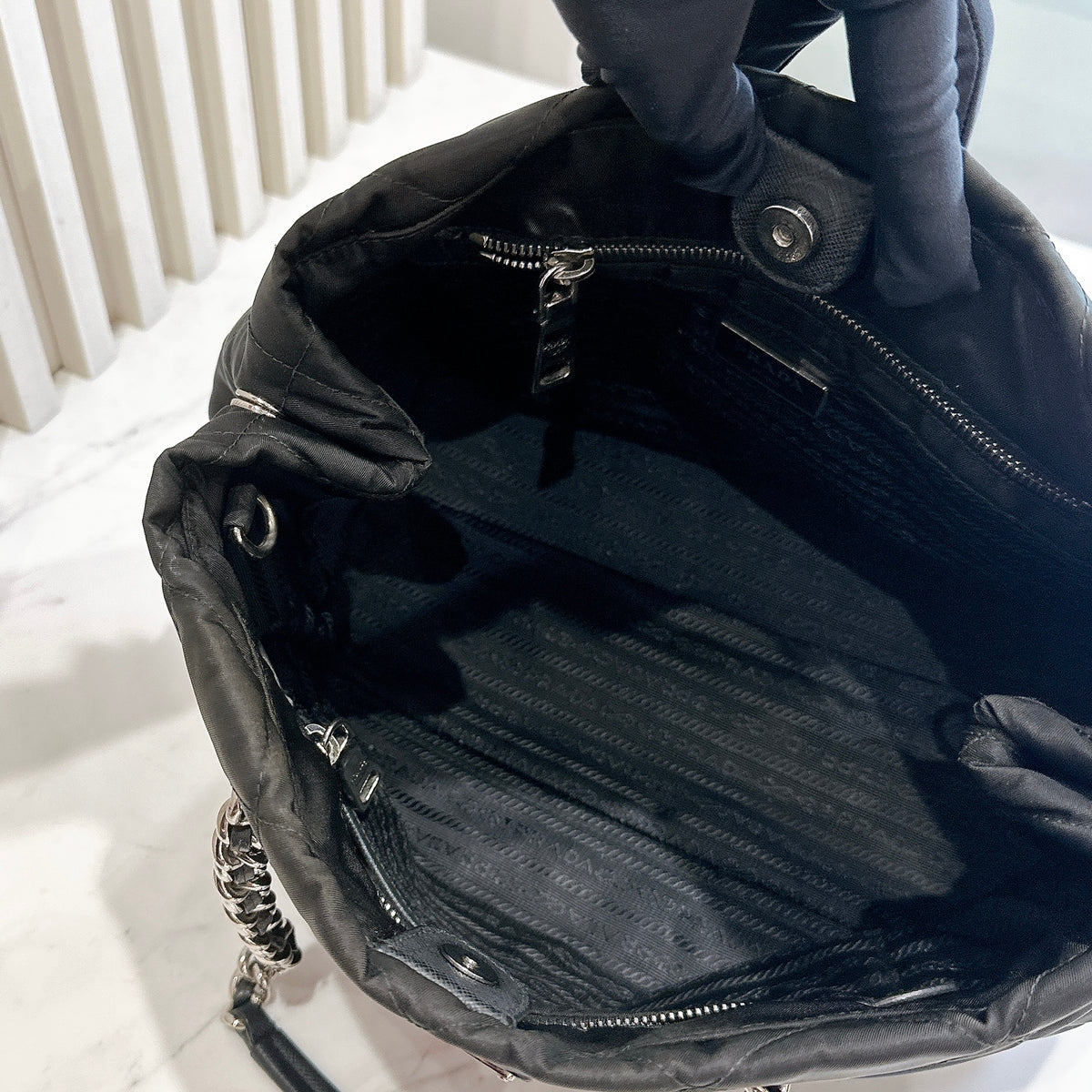Prada Quilted Tessuto Nylon Chain Shoulder Tote