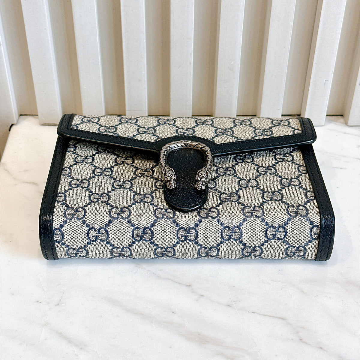 Gucci Dionysus GG Supreme Wallet On Chain in Navy Blue