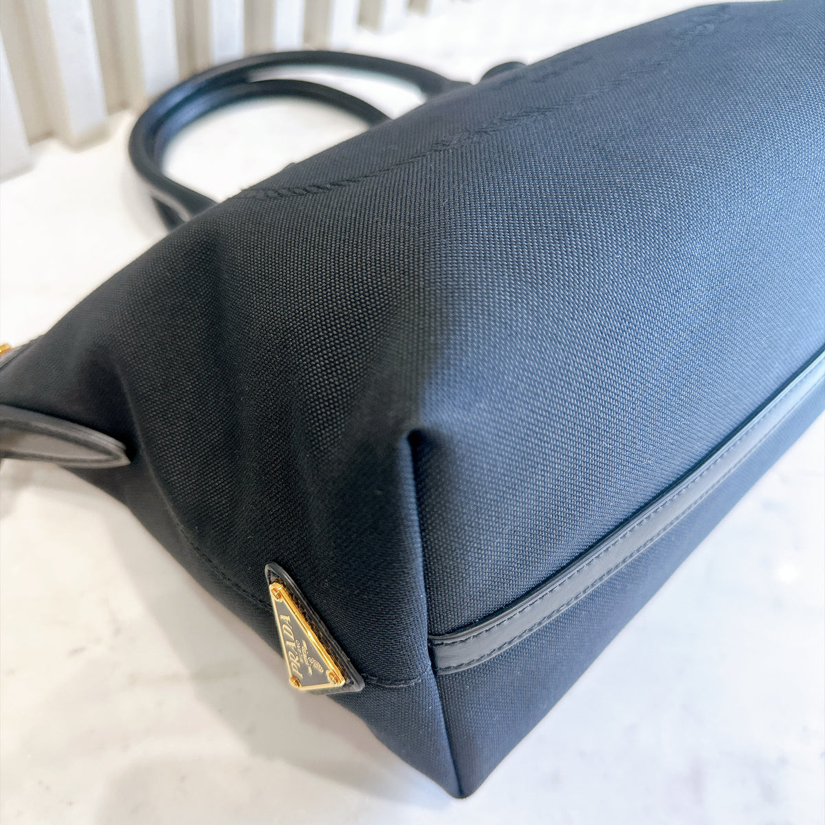 Prada Logo Jacquard Black Canvas Satchel Tote