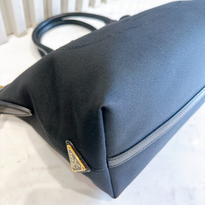 Prada Logo Jacquard Black Canvas Satchel Tote
