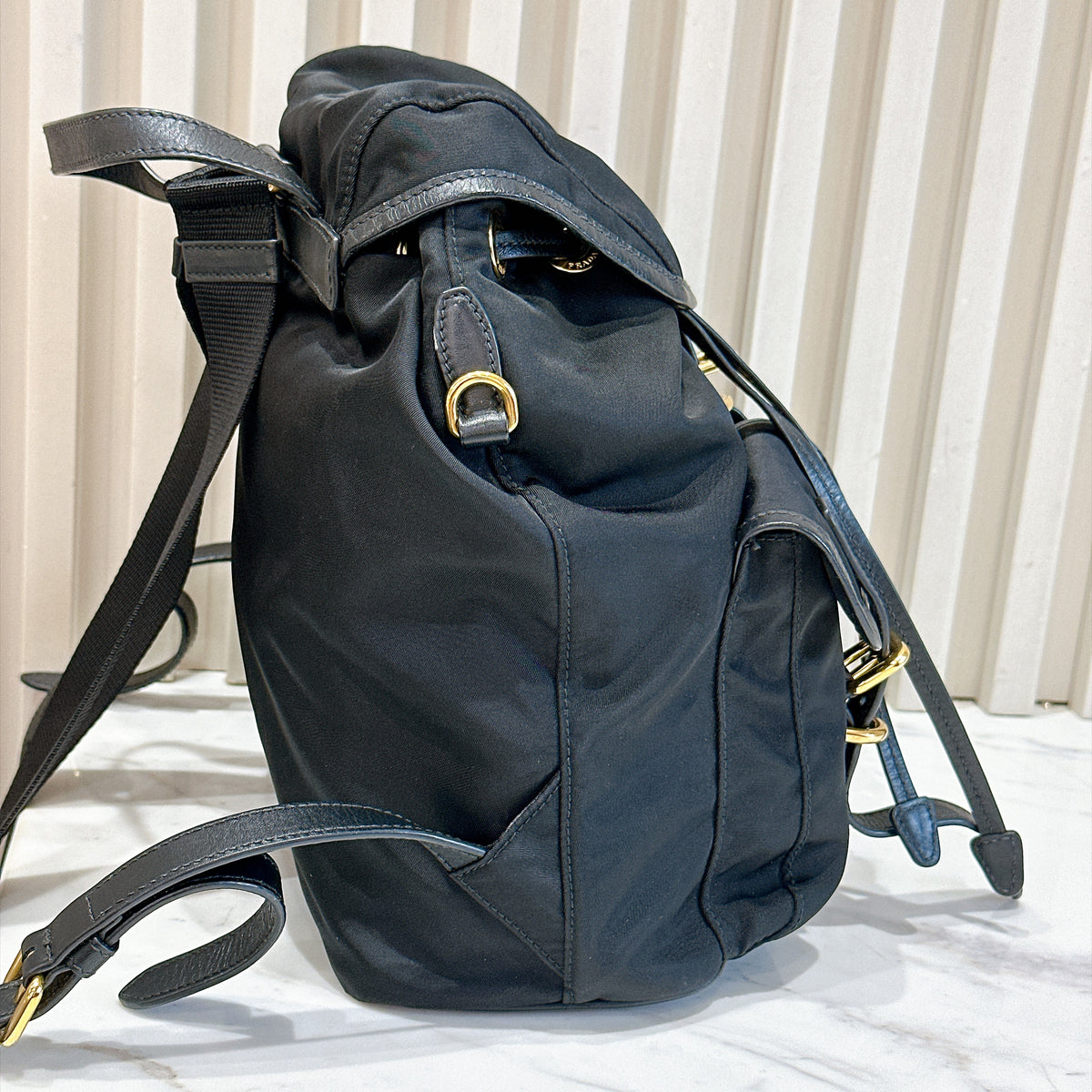 Prada Black Nylon and Leather Backpack