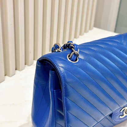 Chanel Jumbo In Blue Chevron Caviar SHW