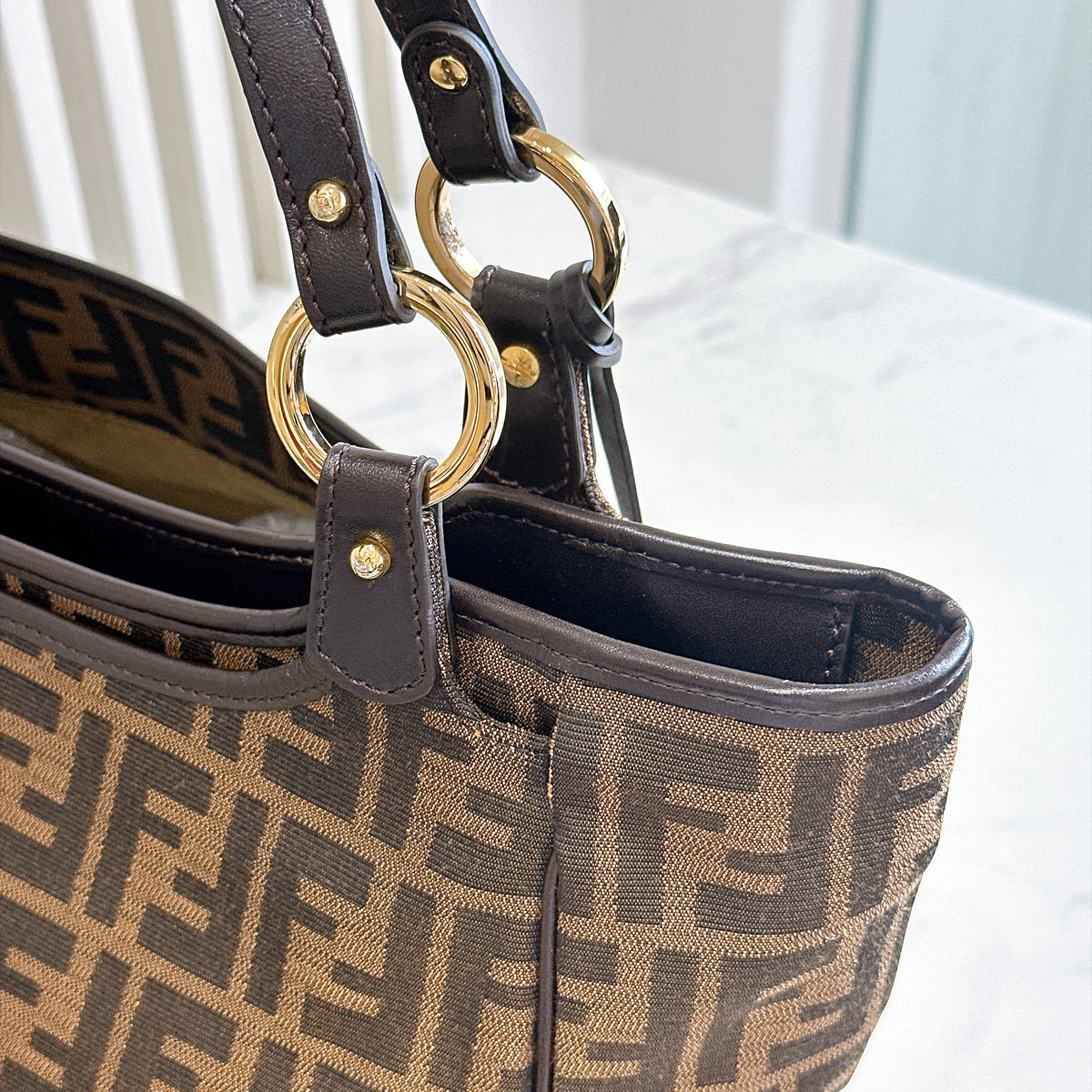 Fendi Zucca Print Canvas and Leather Tote / Chef Bag