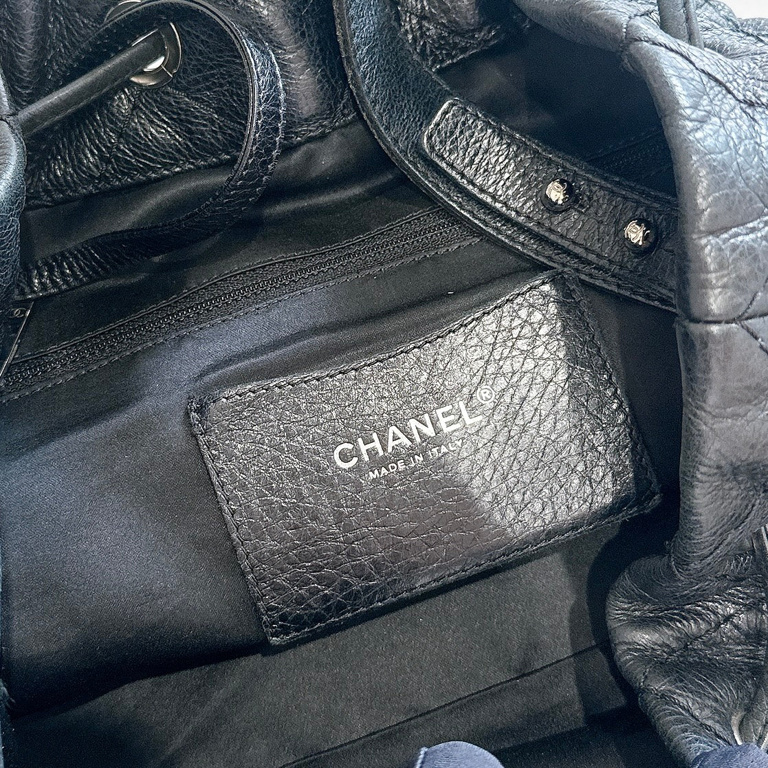 Chanel Glazed Calfskin On The Road Drawstring Bucket Bag