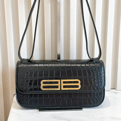 Balenciaga Gossip Small in Black Crocodile Embossed Calfskin