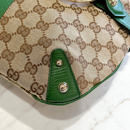 Gucci GG Canvas Green Web Horsebit Chain Large Hobo Bag