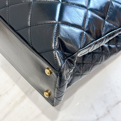 Chanel Coco Turn Lock Chain Tote in Black Aged Calfskin