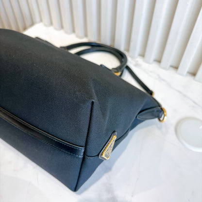 Prada Logo Jacquard Black Canvas Satchel Tote