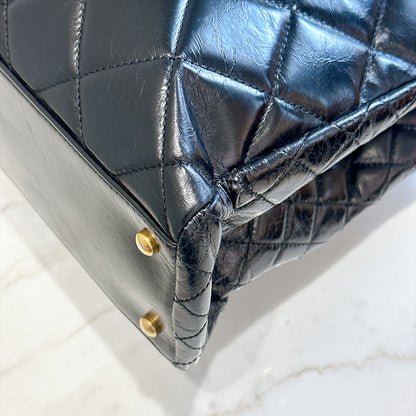 Chanel Coco Turn Lock Chain Tote in Black Aged Calfskin