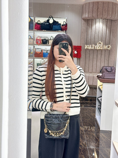 Chanel 22 Mini with Pearl Chain Black GHW