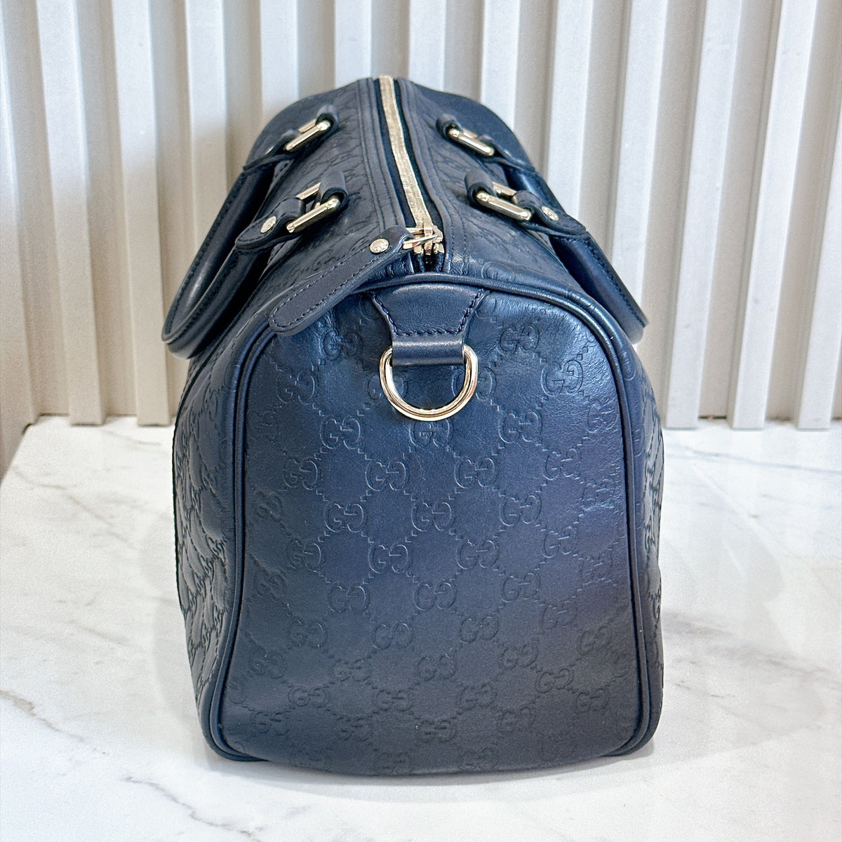 Gucci Guccissima Medium Joy Boston in Navy Blue