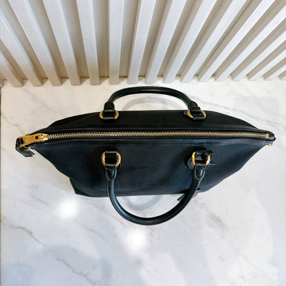 Prada Logo Jacquard Black Canvas Satchel Tote