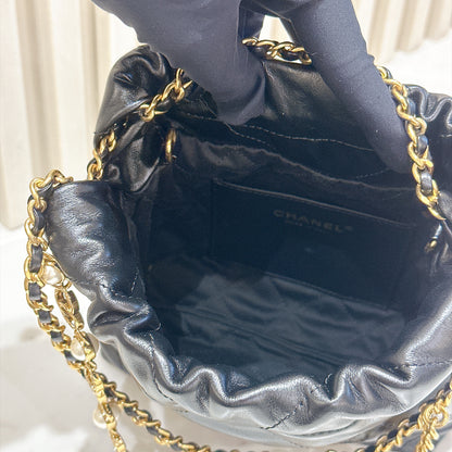 Chanel 22 Mini with Pearl Chain Black GHW