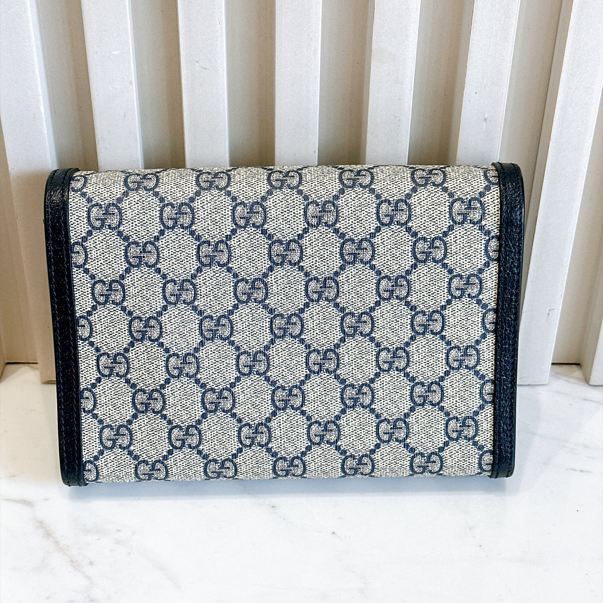 Gucci Dionysus GG Supreme Wallet On Chain in Navy Blue