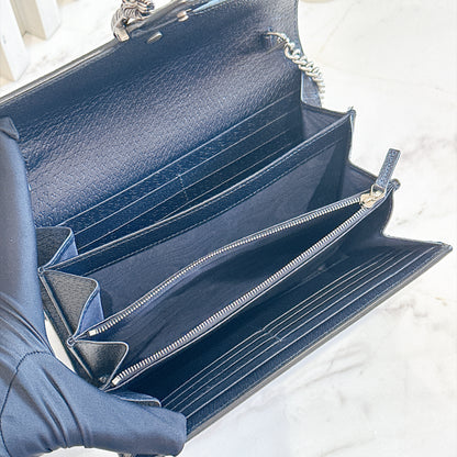 Gucci Dionysus GG Supreme Wallet On Chain in Navy Blue