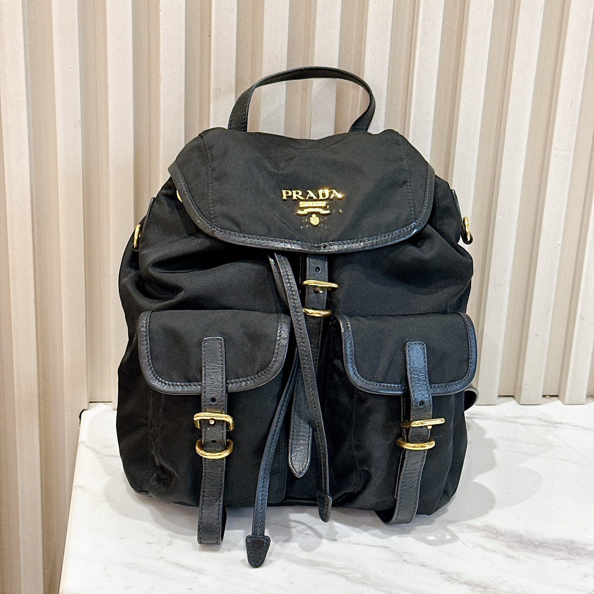 Prada Black Nylon and Leather Backpack