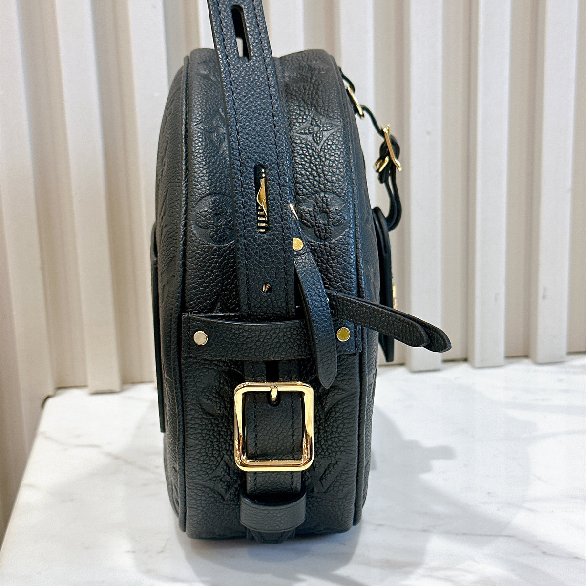 LV Boite Chapeau Souple MM in Black Empreinte