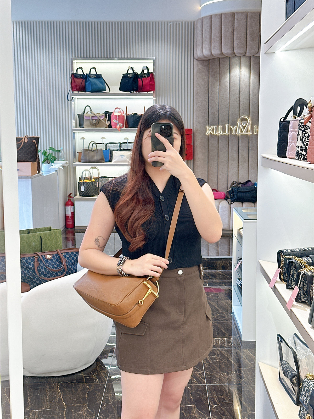 Gucci Half Horsebit Medium Bag Brown