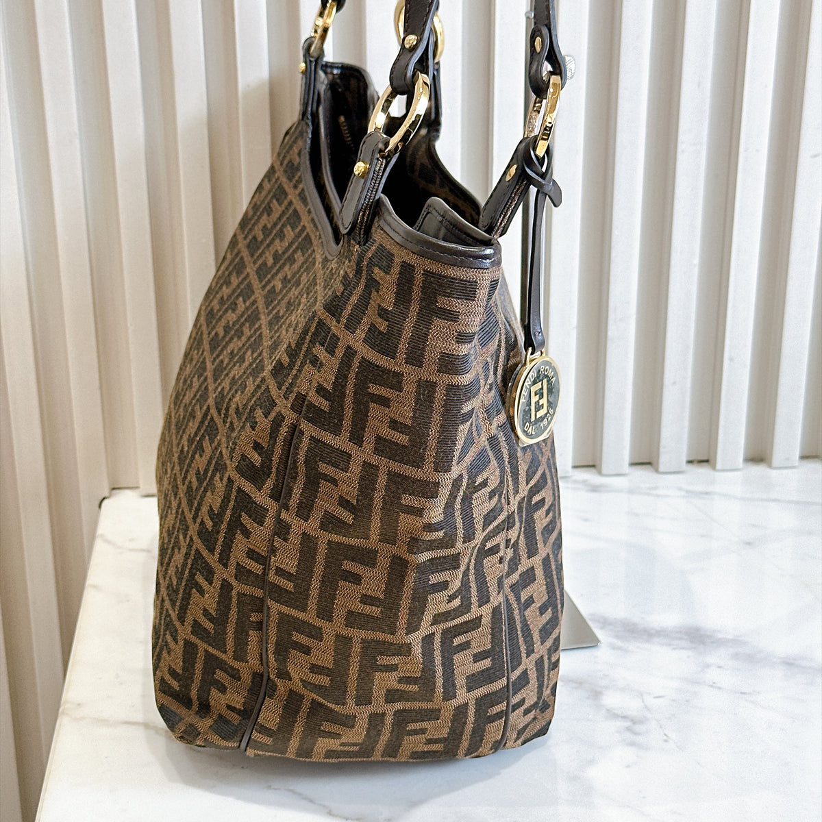 Fendi Zucca Print Canvas and Leather Tote / Chef Bag